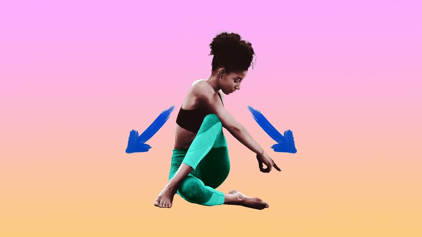 Image of woman stretching on a coloured background