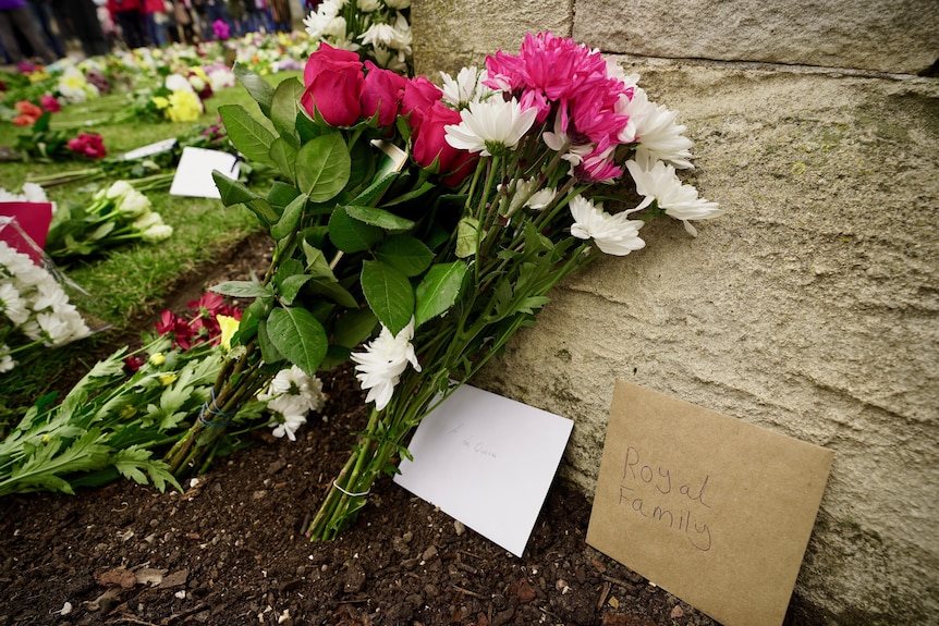 Flowers outside the gates of Windsor Castle.