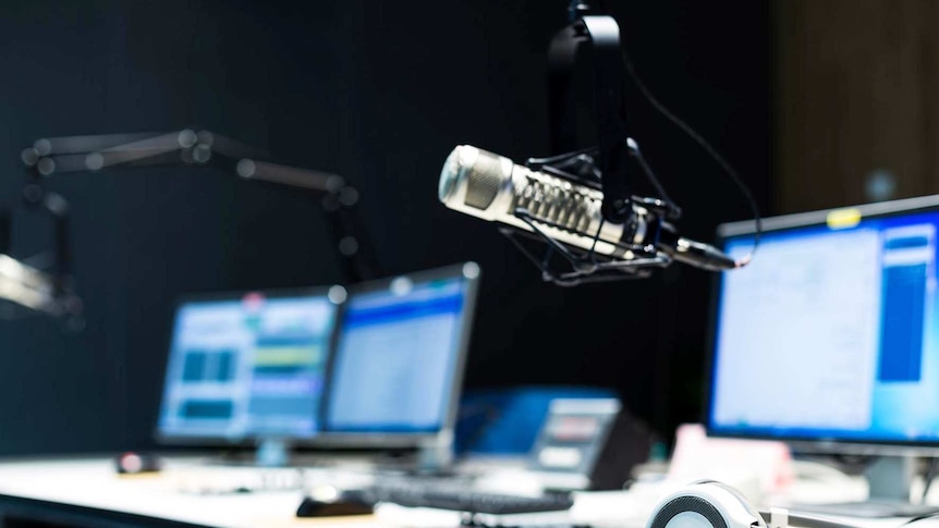 A microphone in a studio.