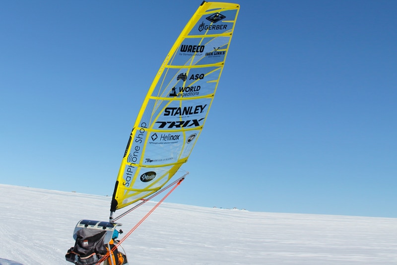 The snow sailer built by Charles Werb in Brisbane on the ice in Antarctica.