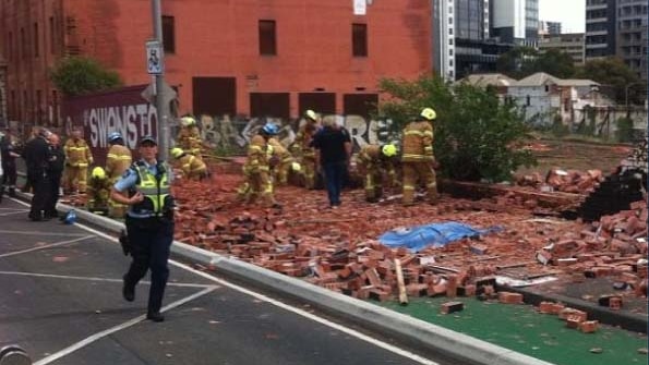 The scene of a fatal wall collapse on Swanston Street, Melbourne