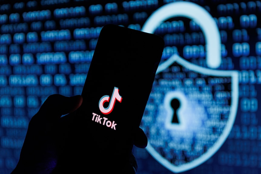 The Tiktok logo with a stylised padlock in the background.