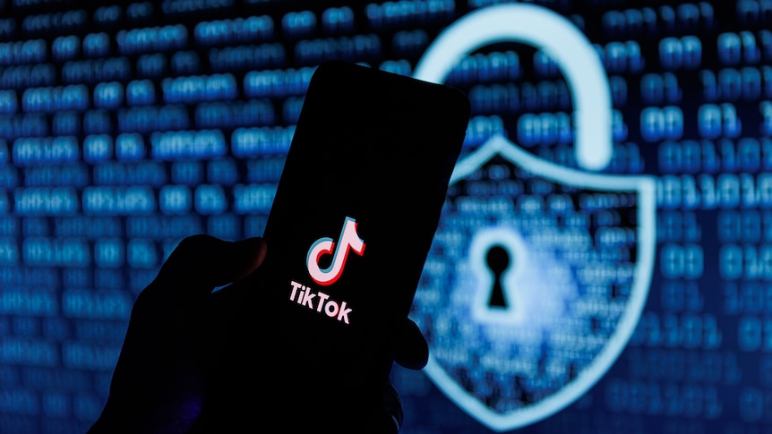 The Tiktok logo with a stylised padlock in the background.