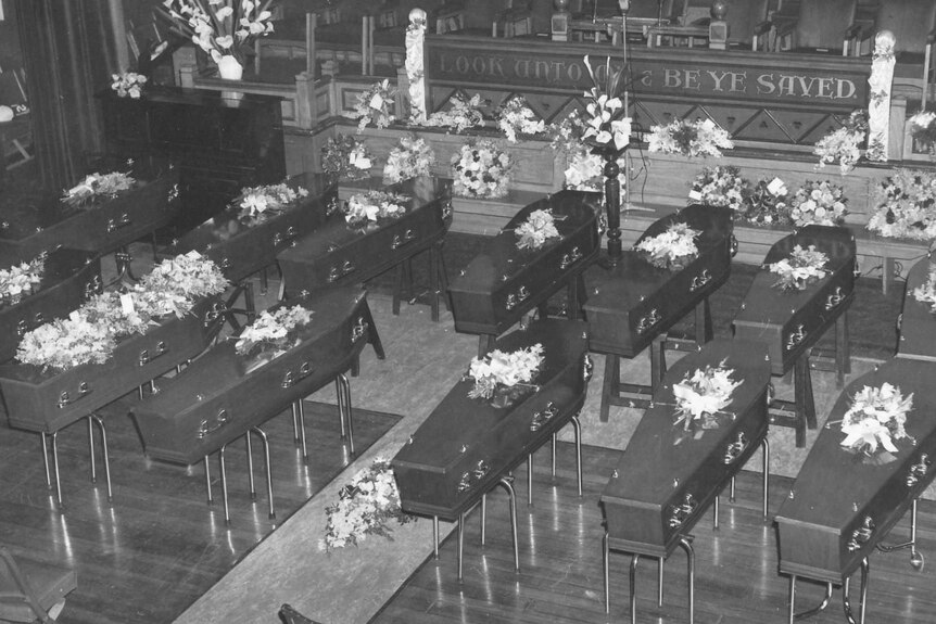Coffins of those killed in 1966 fire in Melbourne