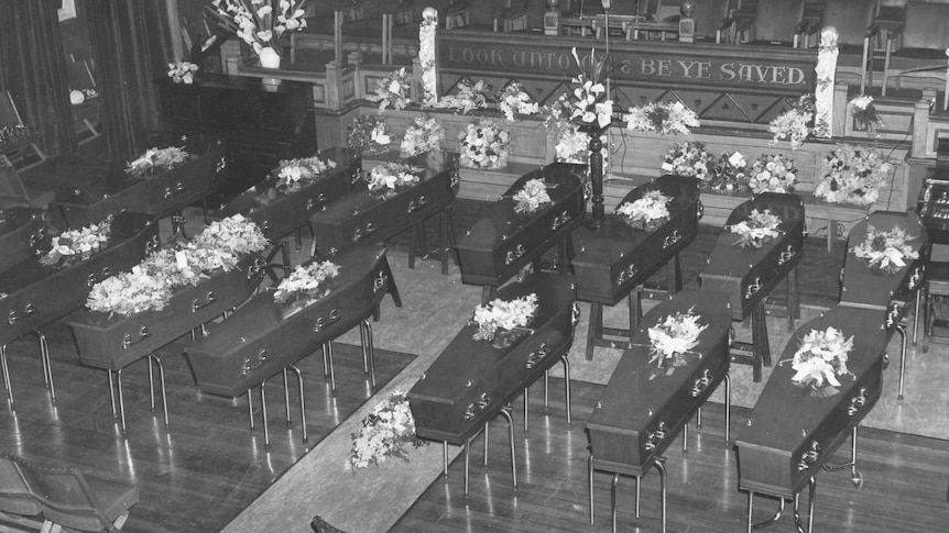 Coffins of those killed in 1966 fire in Melbourne
