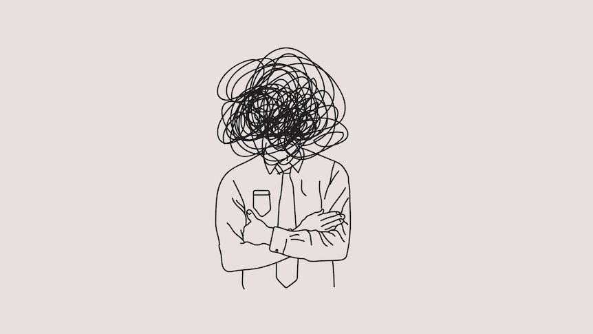 An illustration showing a figure with crossed arms and an angry scribble on the page instead of a head