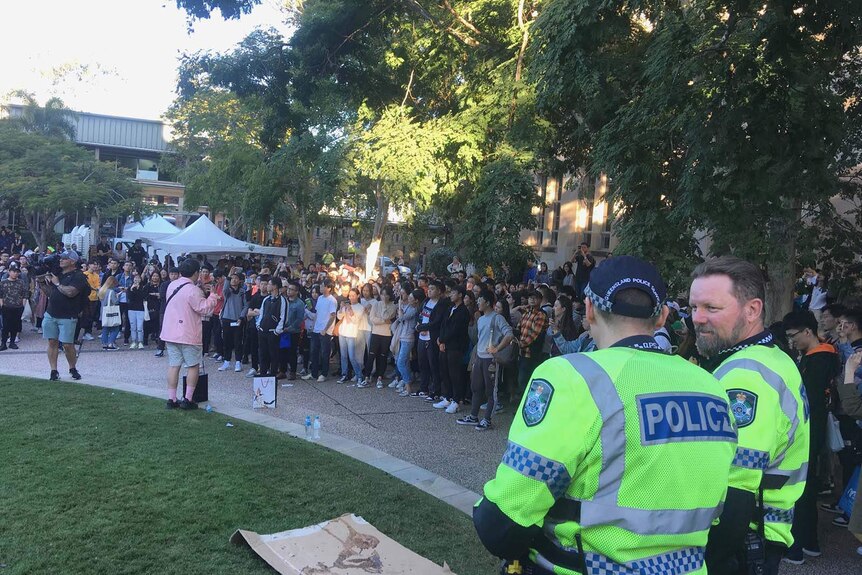 Police watching over student protesters at the University of Queensland