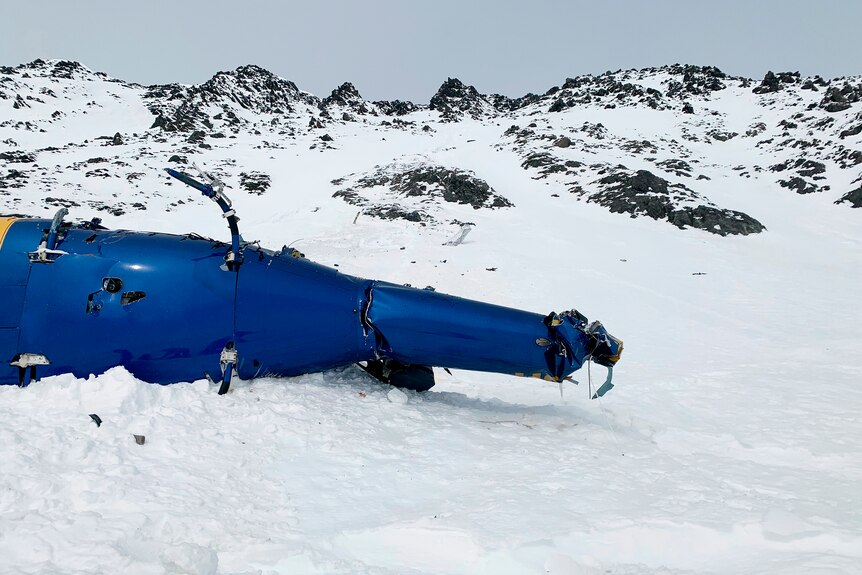 The scene of a helicopter crash near the Knik Glacier in Alaska 