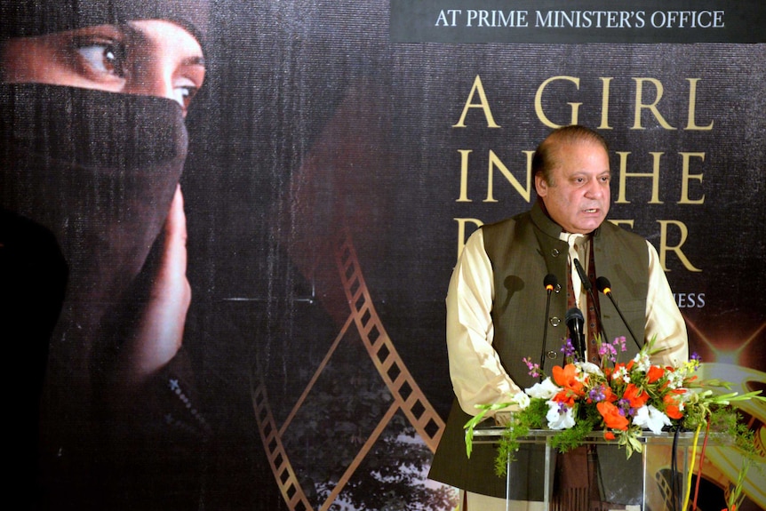 Pakistani Prime Minister Nawaz Sharif after A Girl in the River screening