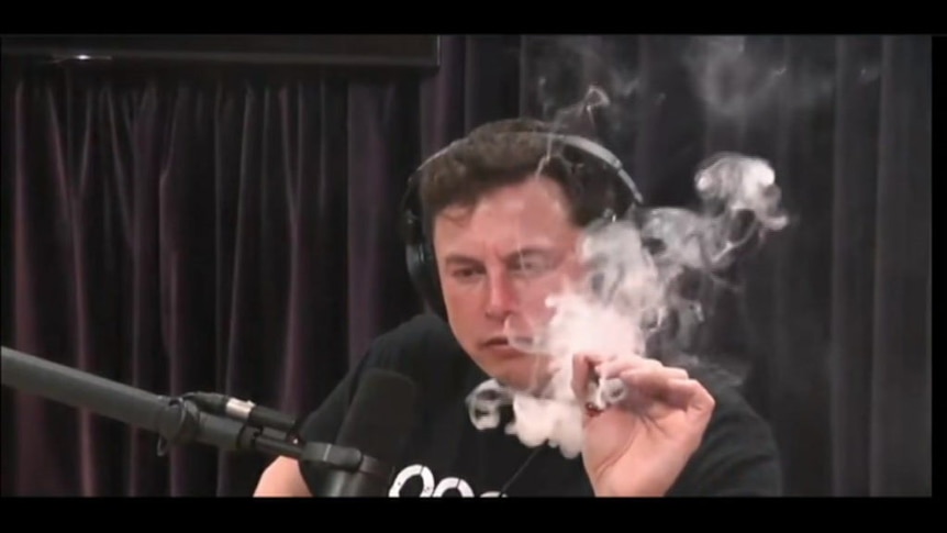 Tesla stocks slid after Elon Musk and Joe Rogan shared a joint filled with "tobacco and marijuana".