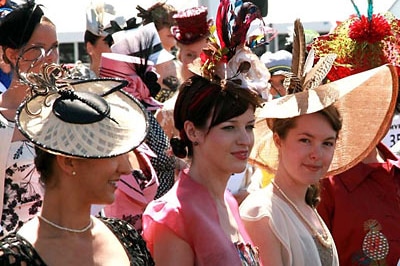 Contestants parade during the fashions in the field at the Melbourne Cup 2007 (ABC News: Tim Marshall)