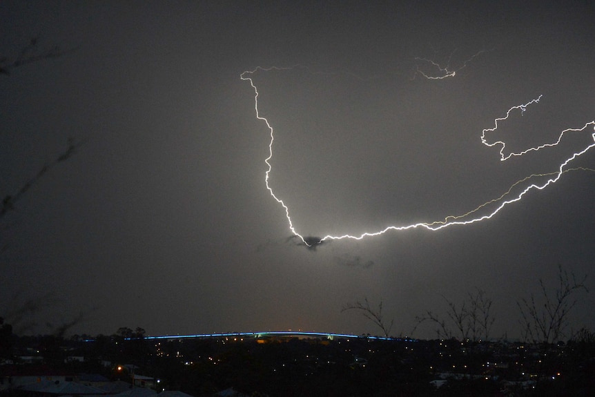 Lightning breaks over the Gateway bridge in Brisbane on November 18, 2012.