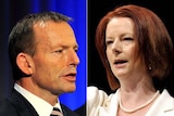 Opposition Leader Tony Abbott (left) and Prime Minister Julia Gillard (right)