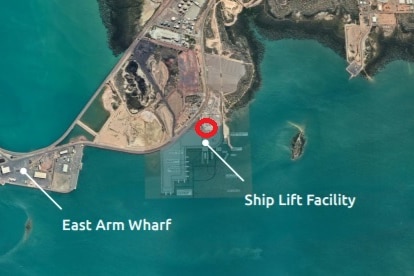 An aerial map showing the location of the ship lift.