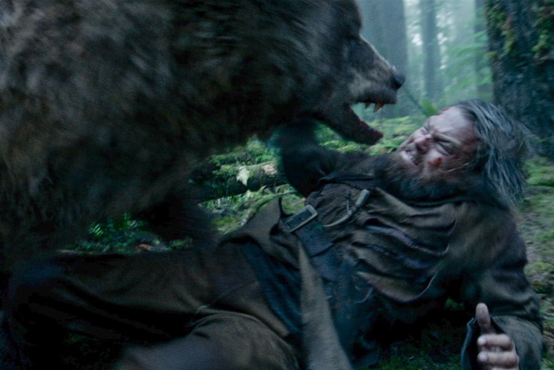 Leonardo DiCaprio in bear attack scene