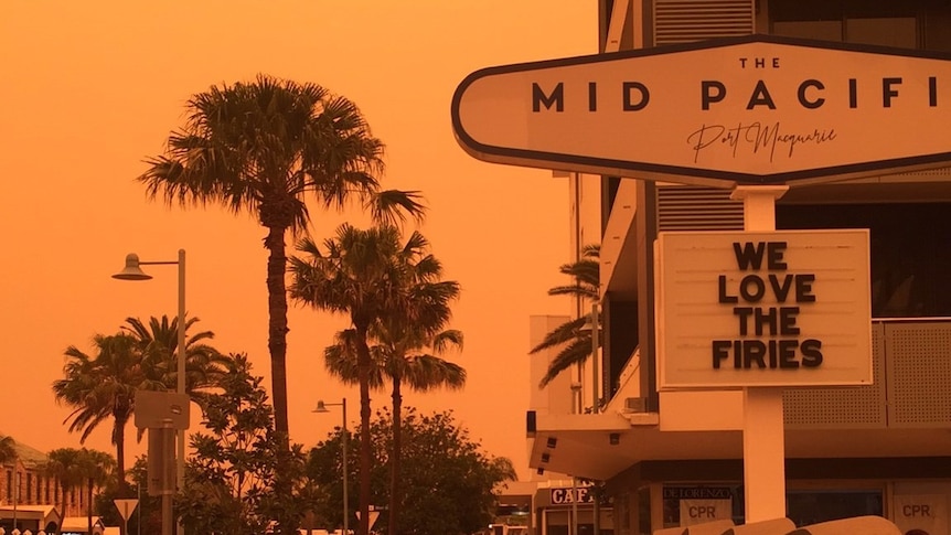 A very orange tinted streetscape in Port Macquarie