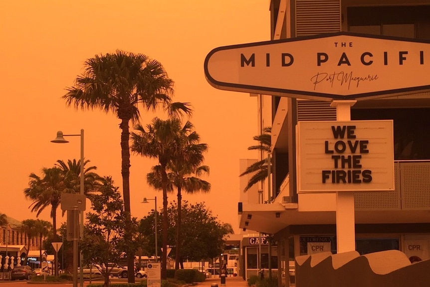 A very orange tinted streetscape in Port Macquarie