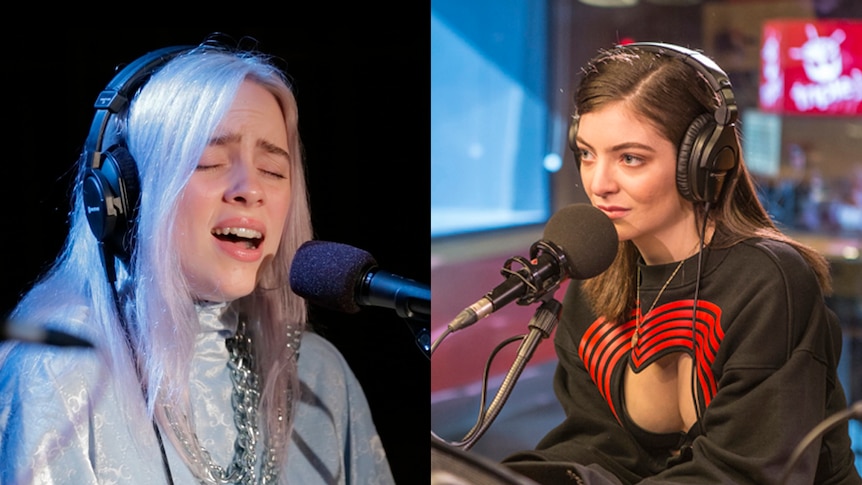 a composite shot of Billie Eilish and Lorde in the triple j studios