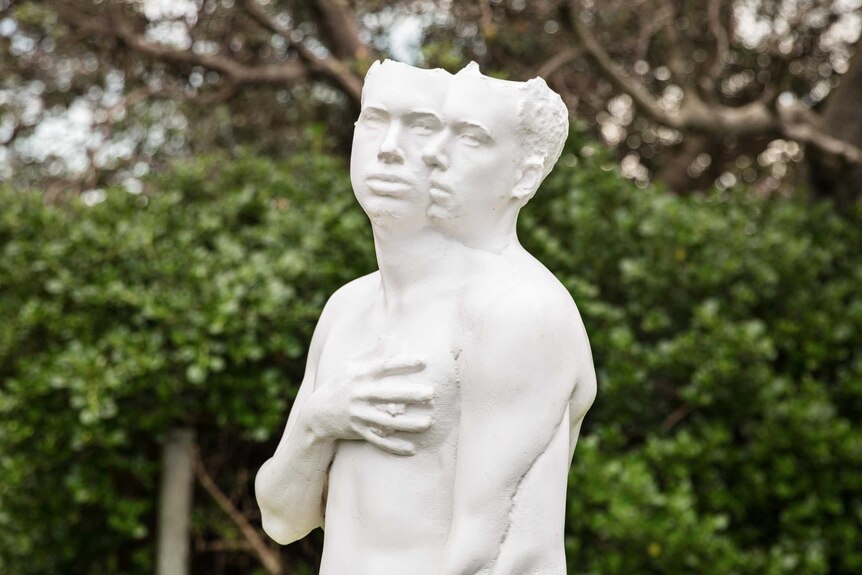Sculpture “Whispering to Venus” is a 3D print of the naked artist Itamar Freed.