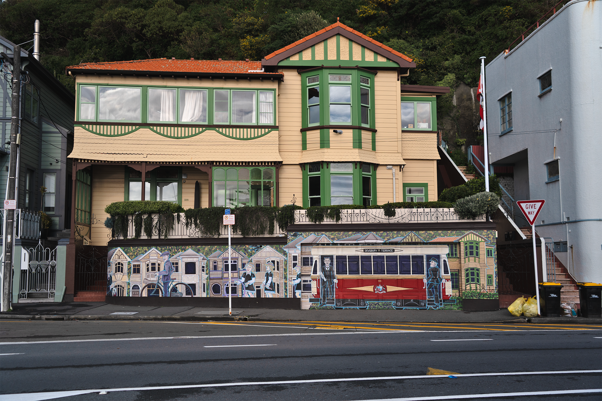Buildings and street art in New Zealand.