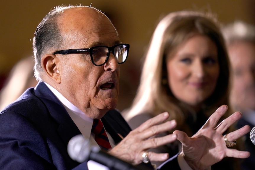 Former Mayor of New York Rudy Giuliani, a lawyer for President Donald Trump, speaks at a hearing