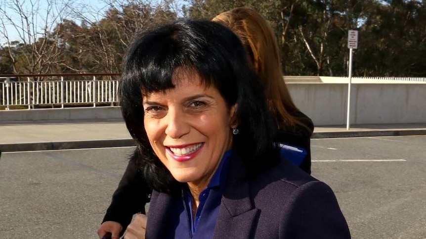 Julia Banks smiles as she arrives at Parliament House.