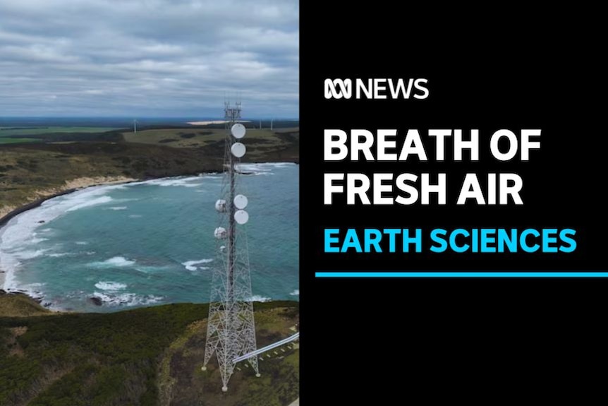 Breath of Fresh Air, Earth Sciences: A radio tower on a headland with a stormy bay behind it.