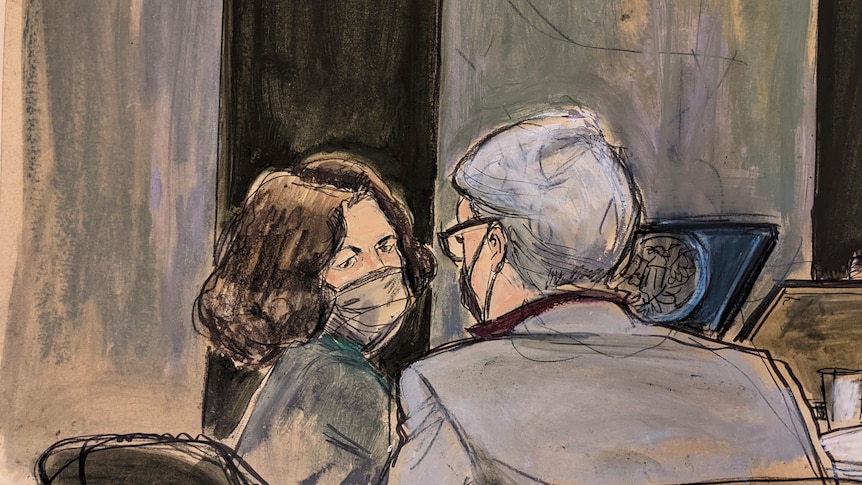 Courtroom sketch shows Ghislaine Maxwell, left, conferring with her defence attorney Bobbi Sternheim.