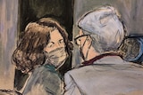 Courtroom sketch shows Ghislaine Maxwell, left, conferring with her defence attorney Bobbi Sternheim.