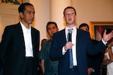 Jokowi Widodo and Mark Zuckerberg speak to reporters at Jakarta City Hall
