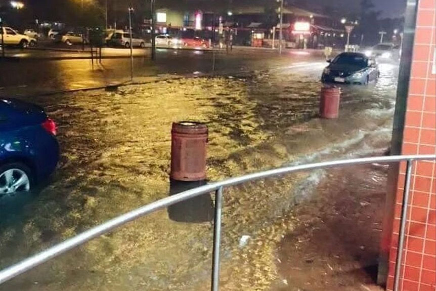 Flash flooding in Hartley Street in the Alice Springs CBD