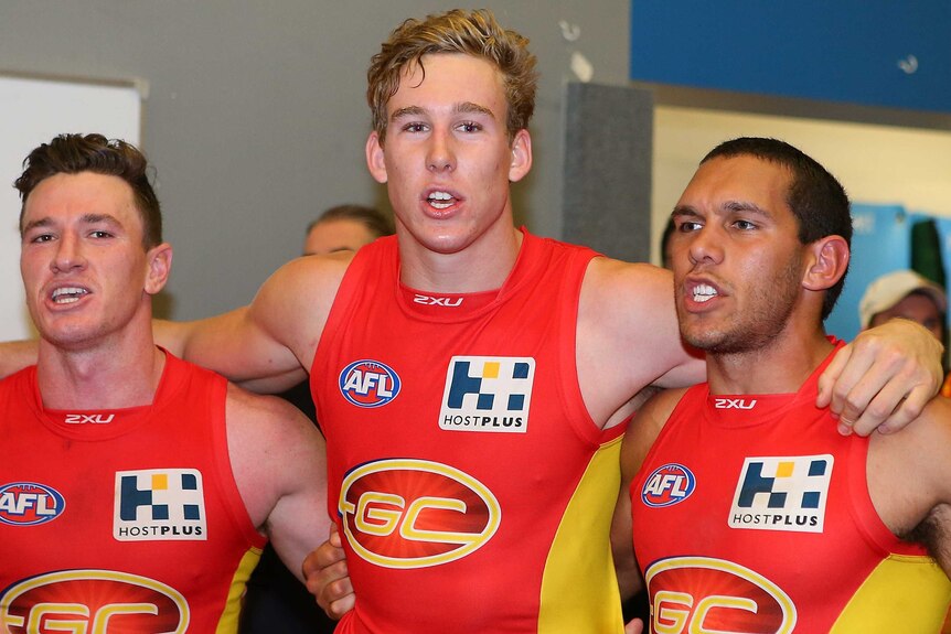 Gold Coast Suns Danny Stanley, Tom Lynch and Harley Bennell