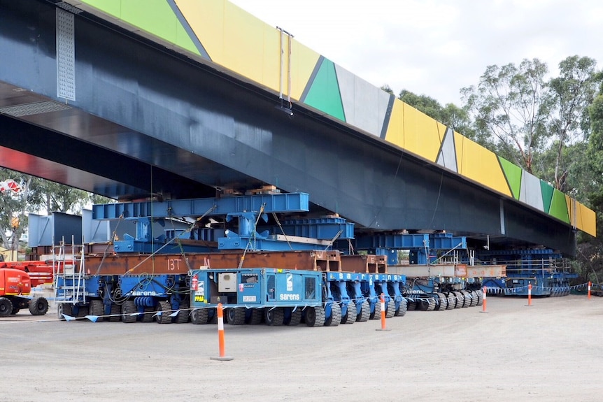 The bridge sitting on a special transporter.