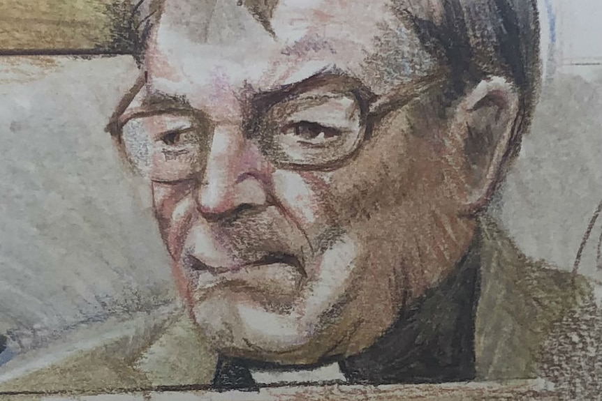 A sketch of George Pell sitting in the County Court.