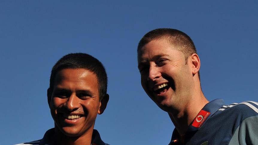 All smiles in Sydney ... but both Khawaja and Clarke will shoulder a big responsibility in the fifth Test.