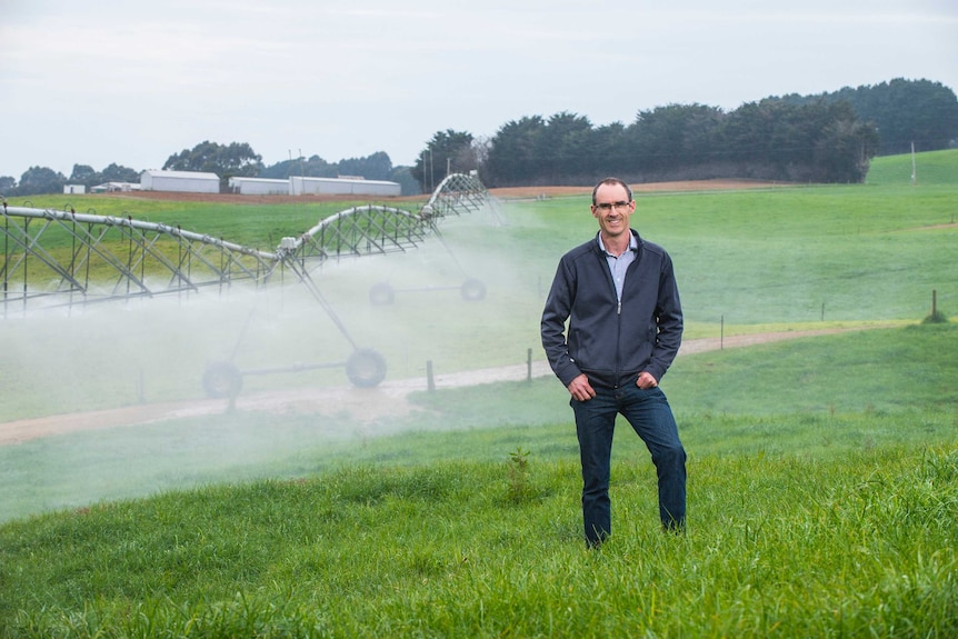 Dr James Hill with an automated irrigation system