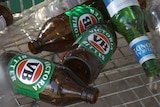 Empty beer bottles in a shopping trolley