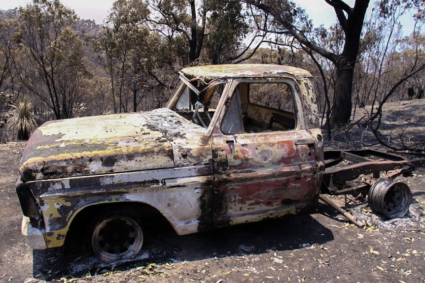 The burnt remains of Lee's destroyed work truck.