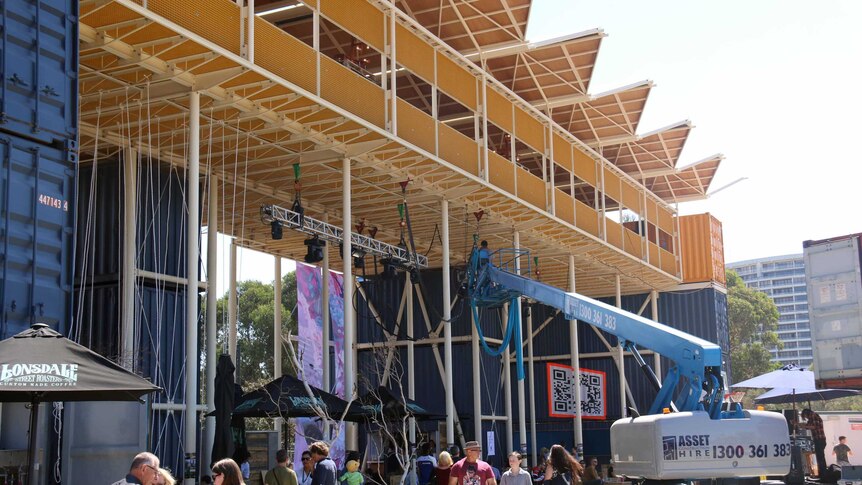Westside pop-up village hosted its first major event, but the area still looked like a construction site after several delays.