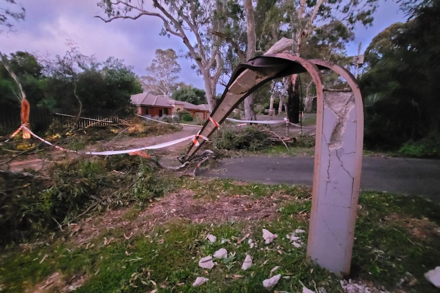 A crumpled Stobie pole in South Australia following major storm activity.