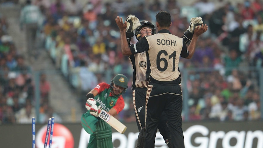 Ish Sodhi celebrates another Bangladeshi wicket