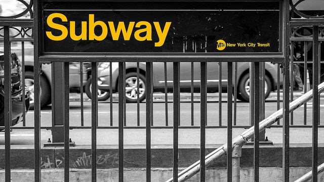 A close up shot of a subway entrance in New York