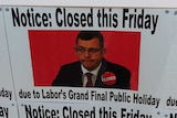 Poster protesting the grand final eve holiday