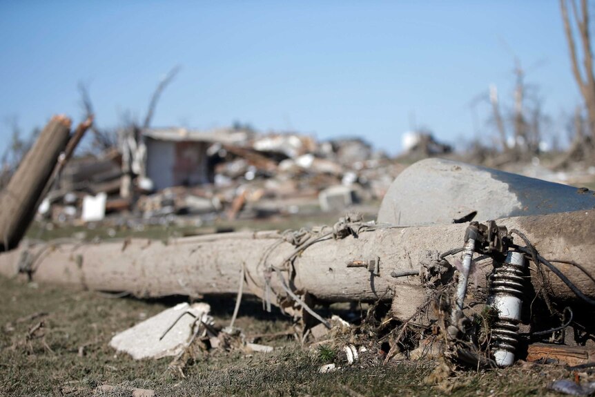 Aftermath in Rochelle, Illinois, after a tornado
