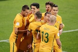 Socceroos celebrate a Tomi Juric goal against Iraq