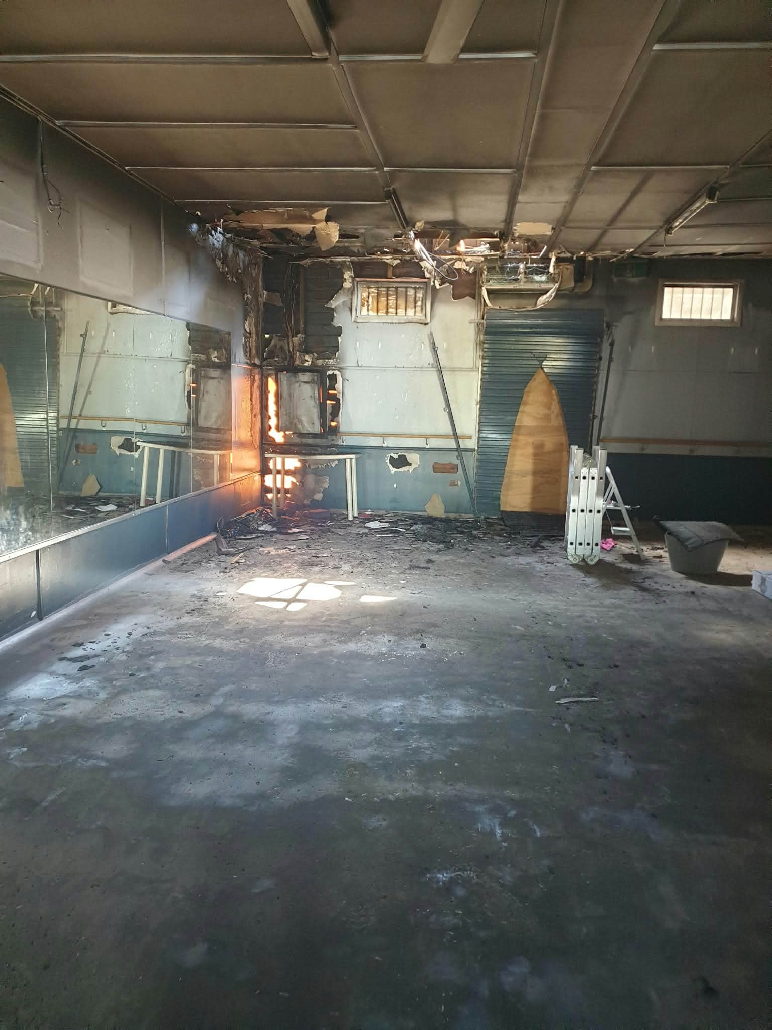 Fire damage in dance studio