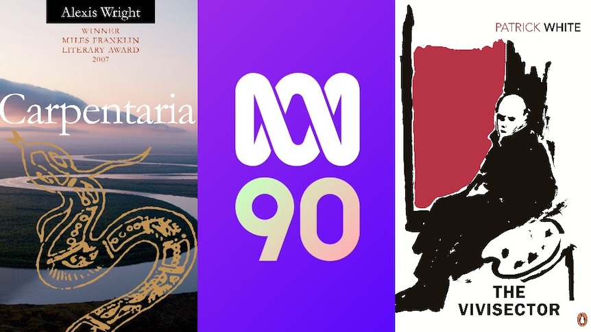 Two book covers flanking the ABC 90th logo (details of books in caption)