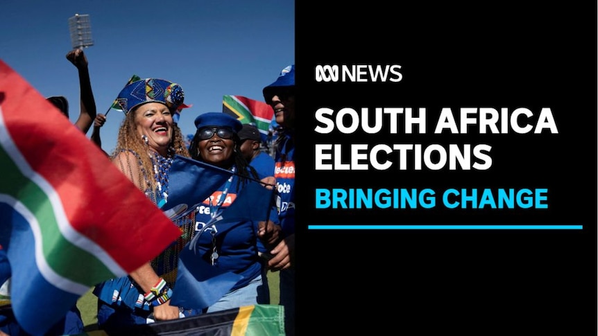 South Africa Elections, Bringing Change: Supporters of the Democratic Alliance with national and party flag in Benoni.