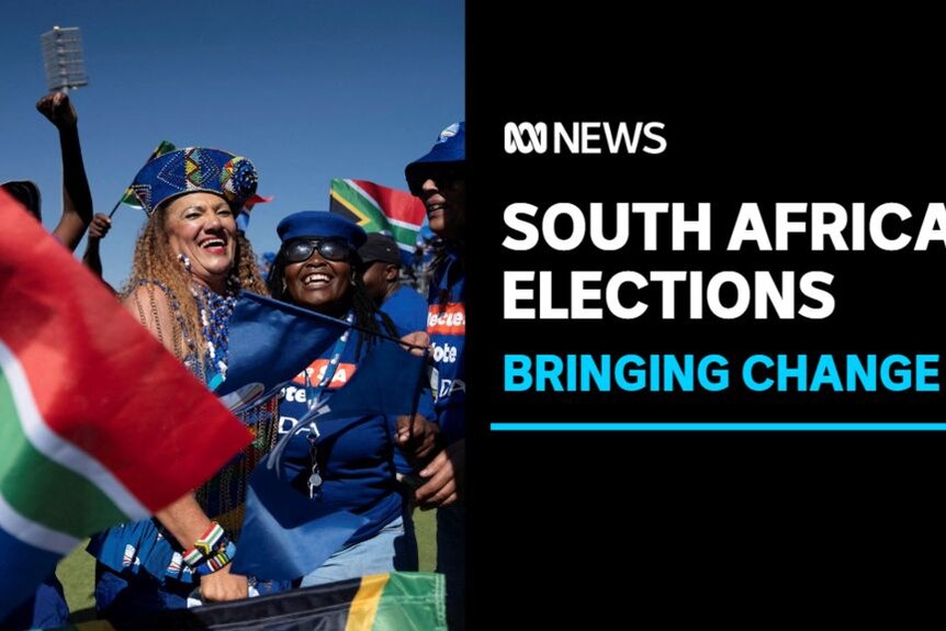 South Africa Elections, Bringing Change: Supporters of the Democratic Alliance with national and party flag in Benoni.