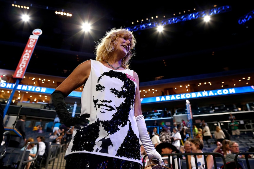 A delegate awaits start of Democratic National Convention in Charlotte, North Carolina.
